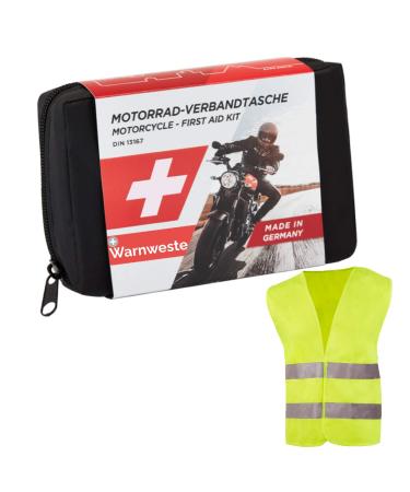 Golab motorcycle first aid set - small and compact bandage bag according to DIN 13167 with warning vest suitable for all European countries (Austria Switzerland Italy Germany etc.)
