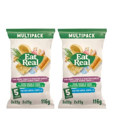 Variety Crisps Bundle Consisting of Eat Real Hummus Chips Lentil Chips Quinoa Chips 5 Bags 116g (2 Pack)