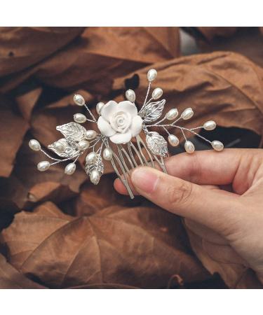 Gorais Flower Bride Wedding Hair Comb | Pearl Bridal Hair Piece | Leaf Hair Accessory for Women/Girls (A-Silver) - Buy Online on SooperMarket.com