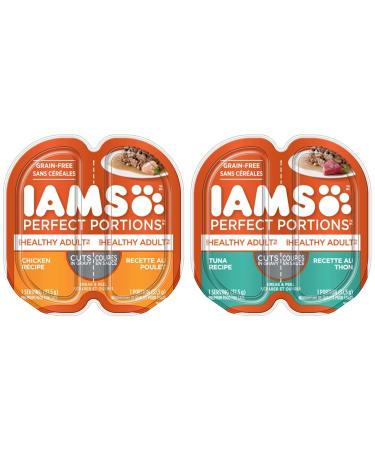 IAMS Perfect Portions Healthy Wet Cat Food Adult Grain Free Cuts in Gravy - Chicken + Tuna Flavours (24 Pack each) Cat Food + Cat Food - Tuna