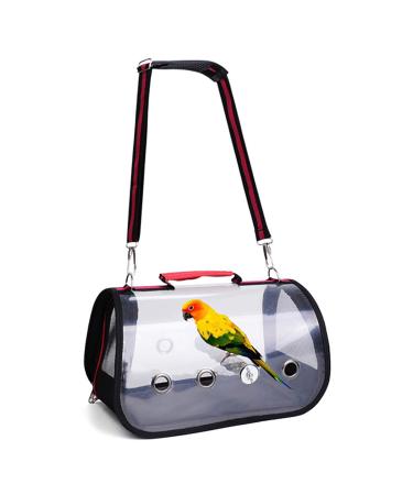 Pet Birds Bag Lightweight Bird Carrier PVC Transparent Travel Cage Foldable Ventilation Pet Bird Travel Backpack Breathable Bird Travel Cage Portable Travel Bird Cage with Perch Wooden Stick (red)