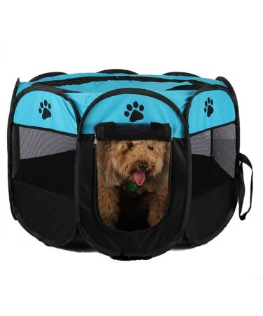 Blumoo Portable Pet Playpen, Foldable Dog Playpens, Indoor/Outdoor Pet Exercise Kennel Tent Mesh Shade Cover Travel Dog Play Tent for Puppies/Dogs/Cats/Rabbits S: 28"*28"*18" Blue