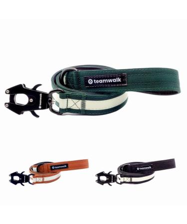 Teamwalk Premium dog leash - with light stripes soft upholstery robust buckle (forest green 130cm) Leine forest green (130cm) forest green