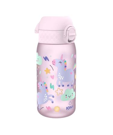 Ion8 Kids Water Bottle Leak Proof Easy to Open Secure Lock Dishwasher Safe BPA Free Carry Handle Hygienic Flip Cover Easy Clean Odour Free Unicorn Design OneTouch 2.0 Little Unicorns