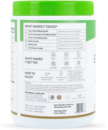 Oziva Superfood Greens & Herbs Powder | 8.8 oz (250 gm) | Chlorella, Curcumin, Spirulina, Maca, Moringa | Cleanse, Detox, Energy | Vegan & Keto Friendly - Buy Online on SooperMarket.com