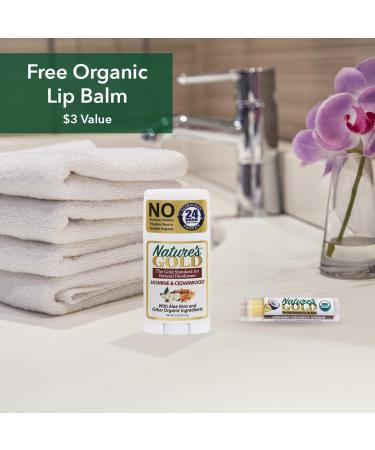 Nature's Gold Natural Hypoallergenic Aluminum-Free Deodorant | Aloe Vera Infused | Safe for Sensitive Skin | Stain-Free | Jasmine & Cedarwood Scent | Includes Free Organic Lip Balm - Buy Online on SooperMarket.com