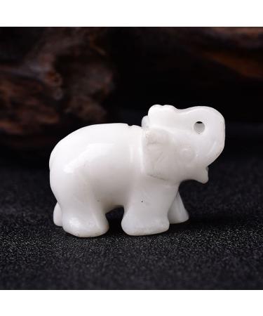 Handmade Carved Tangling Jade Elephant Gemstone Natural Crystal Figurine Good Luck Ornaments FZUGEDRLI (Color : White Stone)