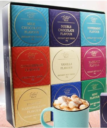 Luxury Velvet Rich Instant Hot Chocolate Selection Box - 9 Assorted Flavors Great Gift for Secret Santa or Stocking Fillers - Buy Online on SooperMarket.com