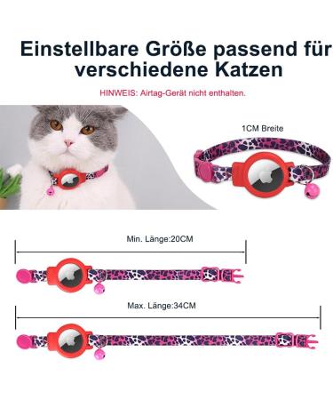 Mouyou Airtag Cat Neck Band | Adjustable Red Leopard Collar with Bell & Safety Clasp | Soft Nylon & Silicone Holder | Fits 22-34cm - Buy Online on SooperMarket.com