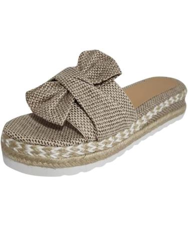 Evzosrz Summer Women's Espadrilles Wedge Sandals Slides | Bow Tie Platform Mules | Khaki 9 - Buy Online on SooperMarket.com