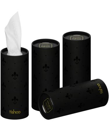 TiShoo Extra Soft 4-Latz handkerchiefs with moisturizer |For cup holders in the car at home and travel |4 tubes in plastic -free packaging |Black/Pure Black/Pure 4 pieces (1 Pack)
