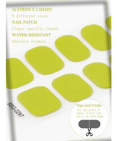Kalolary 32PCS Cured Gel Nail Polish Strips Adhesive Full Wrap Gel Nail Art Sticker Waterproof Gel Nail Wrap Stickers with Nail File and Stick(UV/LED Lamp Required) (GreenYellow) - Buy Online on SooperMarket.com
