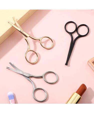 WLLHYF 3 Packs Nose Hair Scissors Rounded Tip Eyebrow Mustache Ear Hair Grooming Trimming Stainless Steel Professional Small Beard Nail Cuticle Eyelashes Beauty Scissors for Men Women Black/Silver/Rosegold - Buy Online on SooperMarket.com
