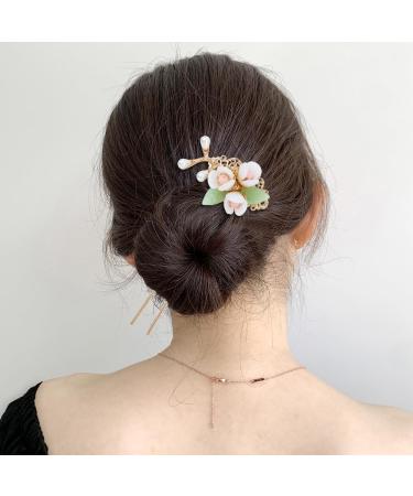 Vintage Asian Chinese Hanfu Pearl Green Jade Hair Combs & Pins Set | Hair Accessories for Women & Girls - Buy Online on SooperMarket.com