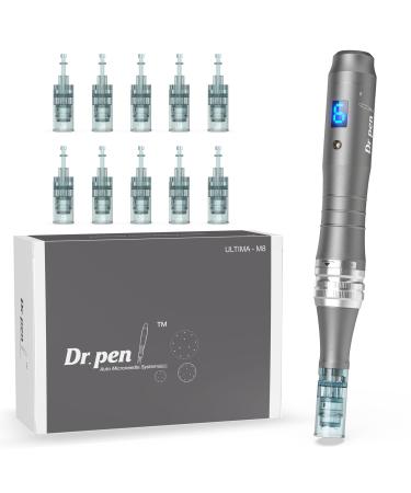 Dr.pen M8 Microneedling Pen Wireless Professional Micro Needling Pen Skin Care Tool Kit for Face and Body Auto Microneedling Device Set for Face 6 Speeds with 10 Nano Round Cartridges (UK Plug)