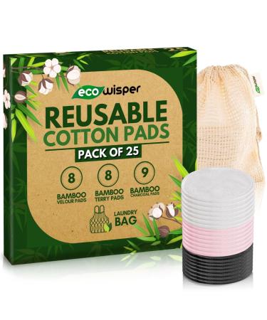 Reusable Makeup Remover Pads 25 PCS Bamboo Wipes - Reusable Cotton Pads with Washable Laundry Bag - Zero Waste Cotton Wool Pads - Eco Friendly Gifts - Soft & Gentle Makeup Wipes For All Skin Types
