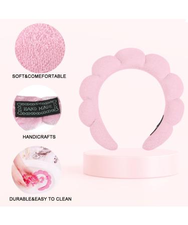Spa Headband Set for Women - Bubble Skincare Headband with Wash Wristbands - Terry Cloth Makeup Headband - Soft Puffy Hairband - Black/Pink - Perfect Gift Idea - Buy Online on SooperMarket.com