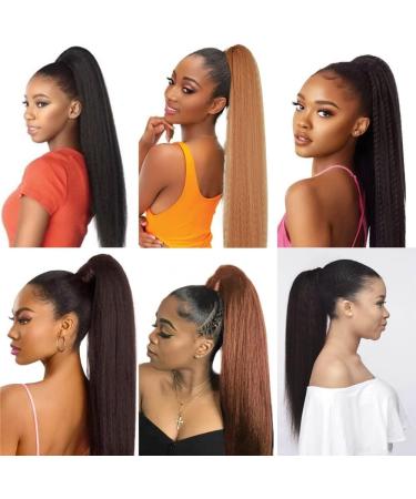 30 Inches Afro Kinky Straight Wrap Around Ponytail Long Afro Yaki Straight Ponytail Extensions for Women Girls Pony Tails Hair Pieces Dark Auburn Brown 30 inch magic ponytail 33# - Buy Online on SooperMarket.com