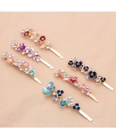 minkissy Rhinestones Flower Hair Pin French Vintage Barrettes Bobby Metal Gold Pin Hair Accessories for Women Girls 6 Color - Buy Online on SooperMarket.com