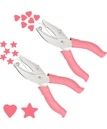 2 Pieces Handheld Hole Paper Punch  Pletpet Heart Hole Punch + Star Hole Punch 1/4 Inch Metal Single Hole Paper Punch  with Soft-Handled for Tags Clothing Ticket (Heart+Star) (Star+Heart)