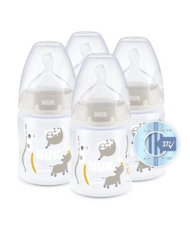 NUK First Choice+ Baby Bottles Set | 0-6 Months | Temperature Control | Anti Colic Vent | 150 ml | BPA-Free | Silicone Teat | Safari (Beige) | 4 Count 4 Count (Pack of 1)