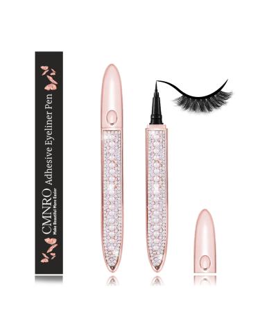 Eyelash Glue Pen Latex-Free Lash Glue Liner Self-Adhesive Eyeliner Pen 2 in 1 Eye Liner Pen lash Glue Pen Strong Hold Waterproof Eyelash Glue for False Lashes (1PBlack) Pearl&Diamond-Black Packaging