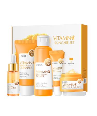 Skincare Gift Set for Teenage Girls Vitamin C Skin Care Set - 5 Piece Gentle Skin Cleaning & Care Travel Size Kit With Cleanser Toner Face Serum Eye Cream Face Cream Brighten Face Skin Care Kit