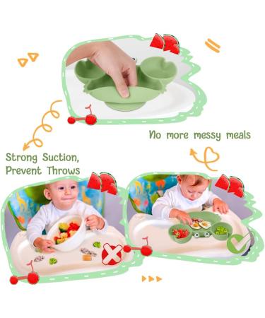 Vicloon Baby Suction Plate - Non Slip Silicone Toddler Plate for Self Feeding Training - Green Divided Plate for Highchairs Trays - Buy Online on SooperMarket.com