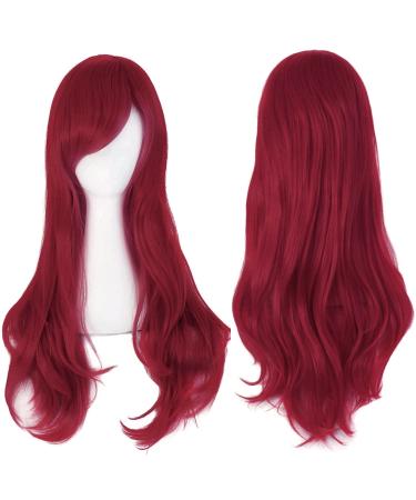 YEESHEDO Women's 28" 70 cm Dark Red Cosplay Wig Long Wavy Curly Hair Ends with Bangs Wigs for Women Heat Resistant Synthetic Wig for Party Costume Anime Halloween (Wine Red)
