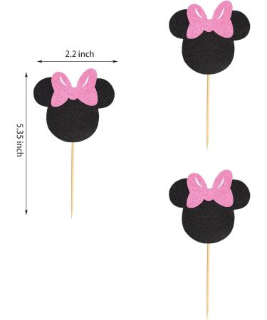 Arthsdite 24Pcs Mouse Inspired Cupcake Toppers with Pink Bow Black Glitter Mouse Cake Decorations for Baby Shower Wedding Kids Birthday Party Cake Decorations Supplies - Black Glitter - Buy Online on SooperMarket.com