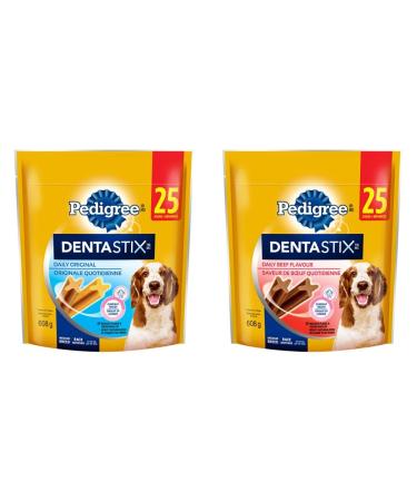 PEDIGREE DENTASTIX Oral Care Adult Dog Treats for Medium Dogs - Original + Beef 50 Sticks