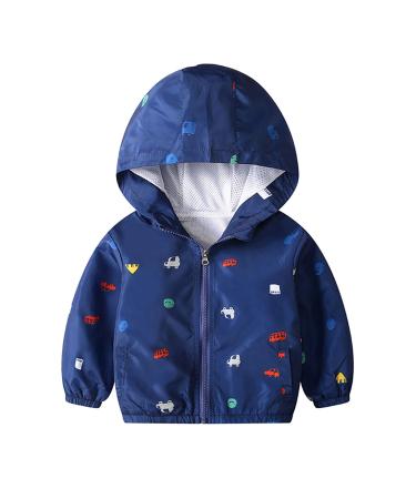 JinBei Jacket Boy Toddler Kids Hooded Jackets Baby Waterproof Windbreaker Hooded Zip Windproof Long Sleeve Coat Cloak Sunscreen Outwear Raincoat Cartoons Thick Clothes Soft Light and Thin 1-7 Years 140 Navy Blue-Car