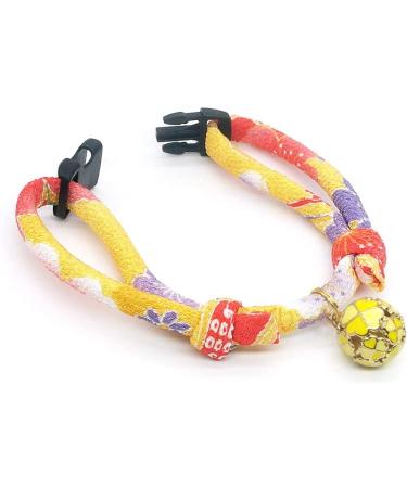PetSoKoo Four-Leaf Clover Cat Collar with Bell | Japan Chirimen Kitten Collar | Orange Yellow | Small Cat Standard Size - Buy Online on SooperMarket.com