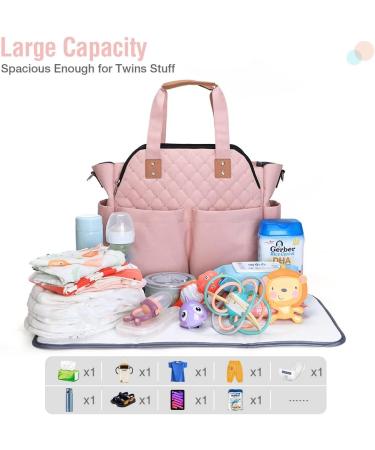 Lekebaby Baby Changing Bag Large Nappy Bags for Mom and Dad Nappy Changing Bag Stylish Travel Tote with Nappy Changing Mat Quilted Pink - Buy Online on SooperMarket.com