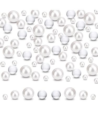 SUREAM 250PCS Floating Beads for Centerpiece, Artificial No Hole White Vase Pearls and 2300PCS Water Gel Bead for Valentine's Day Candle, Wedding, Birthday, Brushes Holder, Multipurpose Use 8/14/20mm White 8mm,14mm,20mm