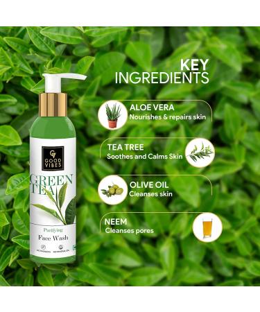 Good Vibes Green Tea Face Wash - Anti-Acne Deep Cleansing Cleanser | Natural & Paraben-Free for All Skin Types (120ml - Buy Online on SooperMarket.com