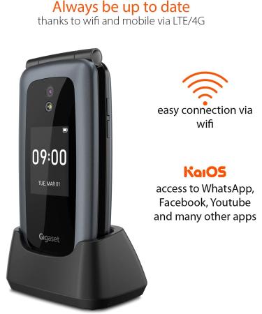 Gigaset GL7: Internet-Ready Mobile Phone with SOS Function, Large Buttons, WLAN, Bluetooth Hearing Aid Compatible, WhatsApp Button, Foldable Design - Black - Buy Online on SooperMarket.com