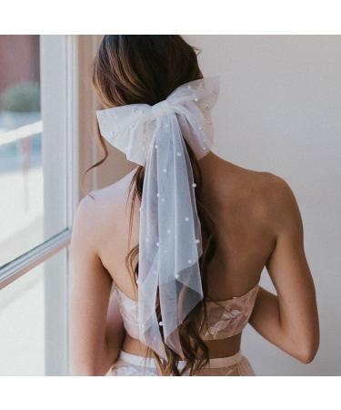 Bridal Hair Bow Veil with Pearl Barrette - Wedding & Bachelorette Party Decorations - Buy Online on SooperMarket.com