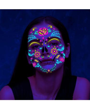Beisto 8 Set Fluorescent Face Tattoo Stickers - Glow UV Neon Temporary Tattoos for Women - Halloween Christmas Festival Party Props - Buy Online on SooperMarket.com