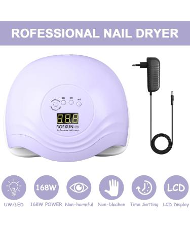 Roexun 168W UV LED Nail Lamp - Portable USB Nail Dryer for Gel Polish with Auto Sensor & 4 Timer Settings | Perfect for Fingernail & Toenail Care - Buy Online on SooperMarket.com