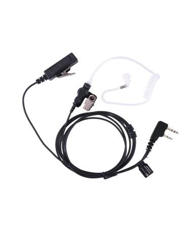 KS K-STORM Covert Acoustic Tube Walkie Talkie Earpiece Headset with Mic Compatible with 2 Pin Kenwood Two Way Radio, PU Material, Black