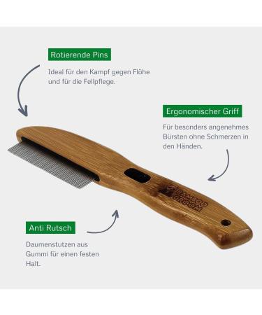 Bamboo Groom Flea Comb | 77 Rotating Pins for Cats & Dogs | Eco-Friendly Pet Grooming Tool for Effective Flea Removal - Buy Online on SooperMarket.com