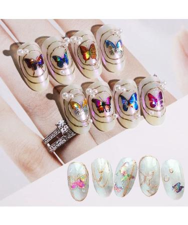 Eseres 10 Sheets 3D Laser Butterfly Nail Stickers - Self-Adhesive Colorful Butterflies Decals for Nail Art - Buy Online on SooperMarket.com