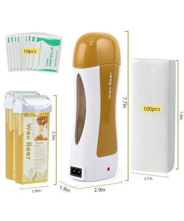Wax Bear Roll On Wax Kit - Sensitive Skin Soft Wax Heater with Cartridge Refill, 10 Wipes, 100 Wax Strips - Yellow - Buy Online on SooperMarket.com