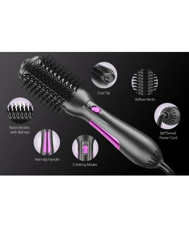 2-in-1 Hot Air Hair Dryer Brush Styler | Ceramic Titanium Barrel | Anti-Frizz | Grey-Purple - Buy Online on SooperMarket.com