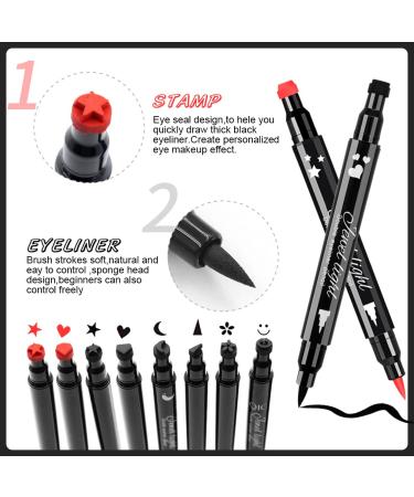 10 Pack Liquid Eyeliner Stamp Set | Waterproof Smudgeproof Long Lasting Pen | 8 Eyeliner Stamps, 2 Eyebrow Pencils | Variety of Designs - Buy Online on SooperMarket.com