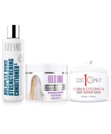 Purple Hair Mask - For Blonde, Platinum, Bleached, Silver, Gray, Ash & Brassy Hair, BoldPlex 5 Conditioner, and Coconut Hair Mask Bundle - Paraben & Sulfate free, Cruelty-free & Vegan