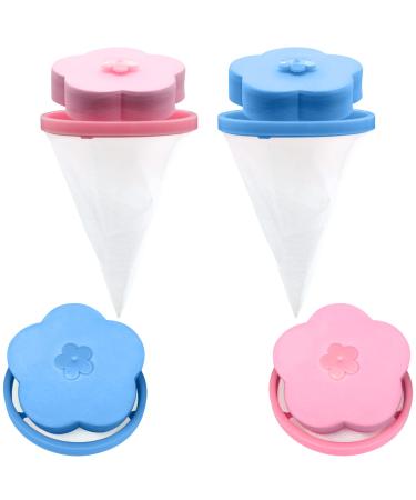 NEIJIANG Lint Catcher for Laundry,Pet Hair Remover for Laundry,Washing Machine Floating Lint Mesh Bag,Reusable Household Hair Filter Washer Lint Trap Net Pouch 4 Pieces Blue,pink