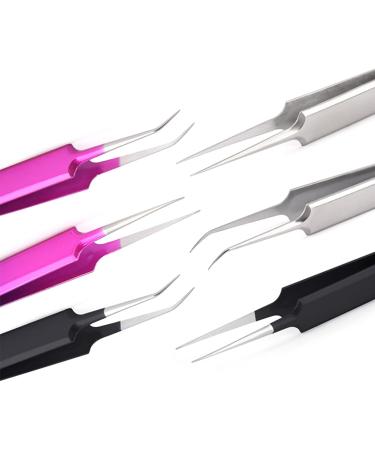 Stainless Steel Eyebrow & Eyelash Tweezers - Antistatic Curved/Straight Tongs for Extensions - Buy Online on SooperMarket.com