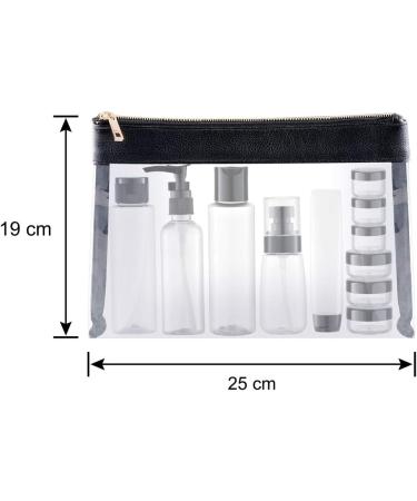 Toureal 15-Piece Empty Travel Bottles Set | Leather Travel Size Containers for Cosmetics (Max. 100ml) - Perfect for Airplane Use (Transparent) - Buy Online on SooperMarket.com